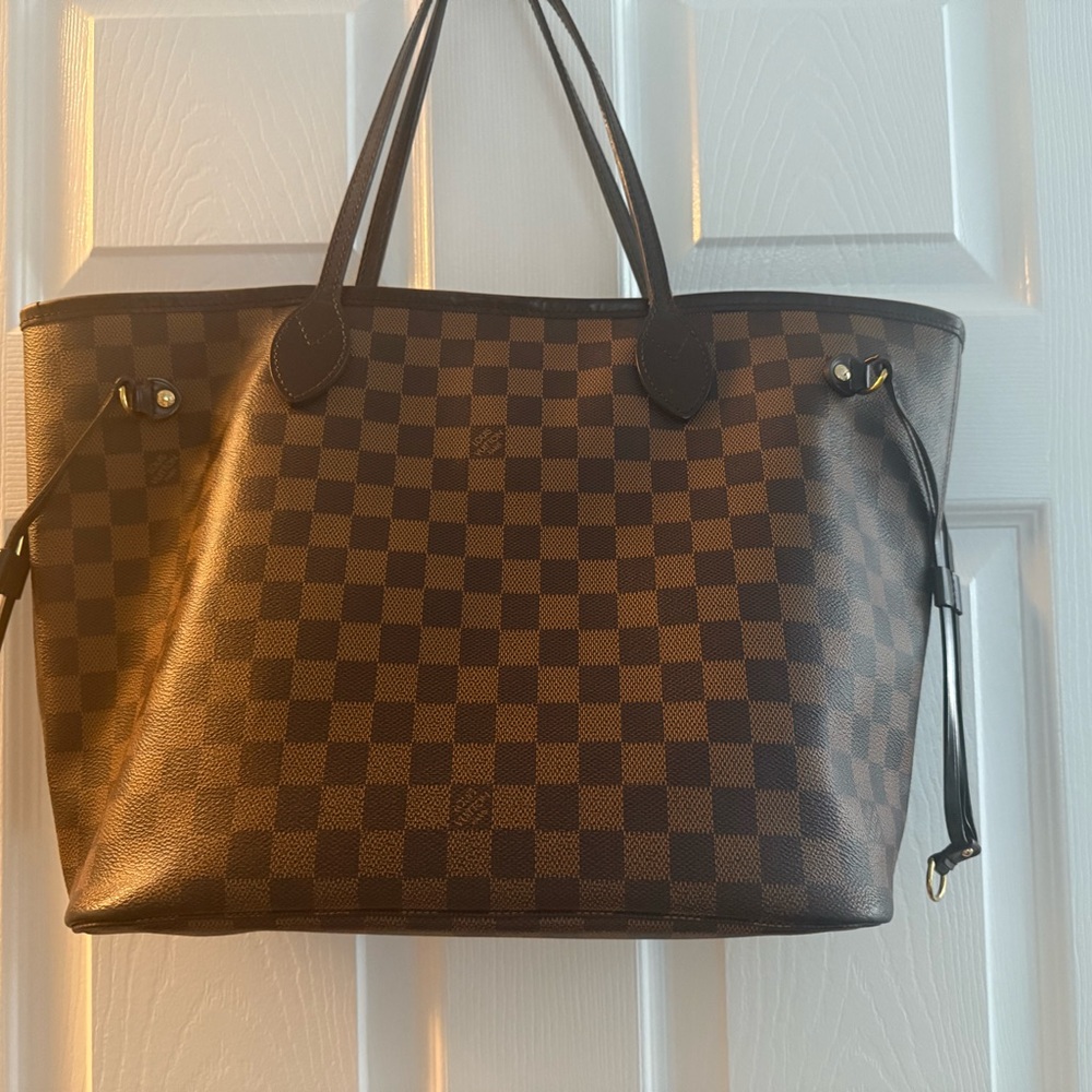 Louis Vuitton Authentic Neverfull Brown Checkered Tote Bag W Pouch